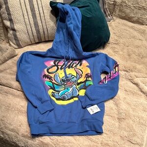 Disney Lilo & Stitch Blue juniors  Hoodie sweatshirt size small NWT